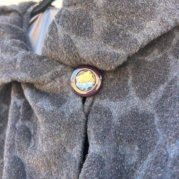 Rebecca Taylor Wool Angora Leopard Velvet Belted Coat Black 6 Puffy Voluminous - Picture 8 of 12